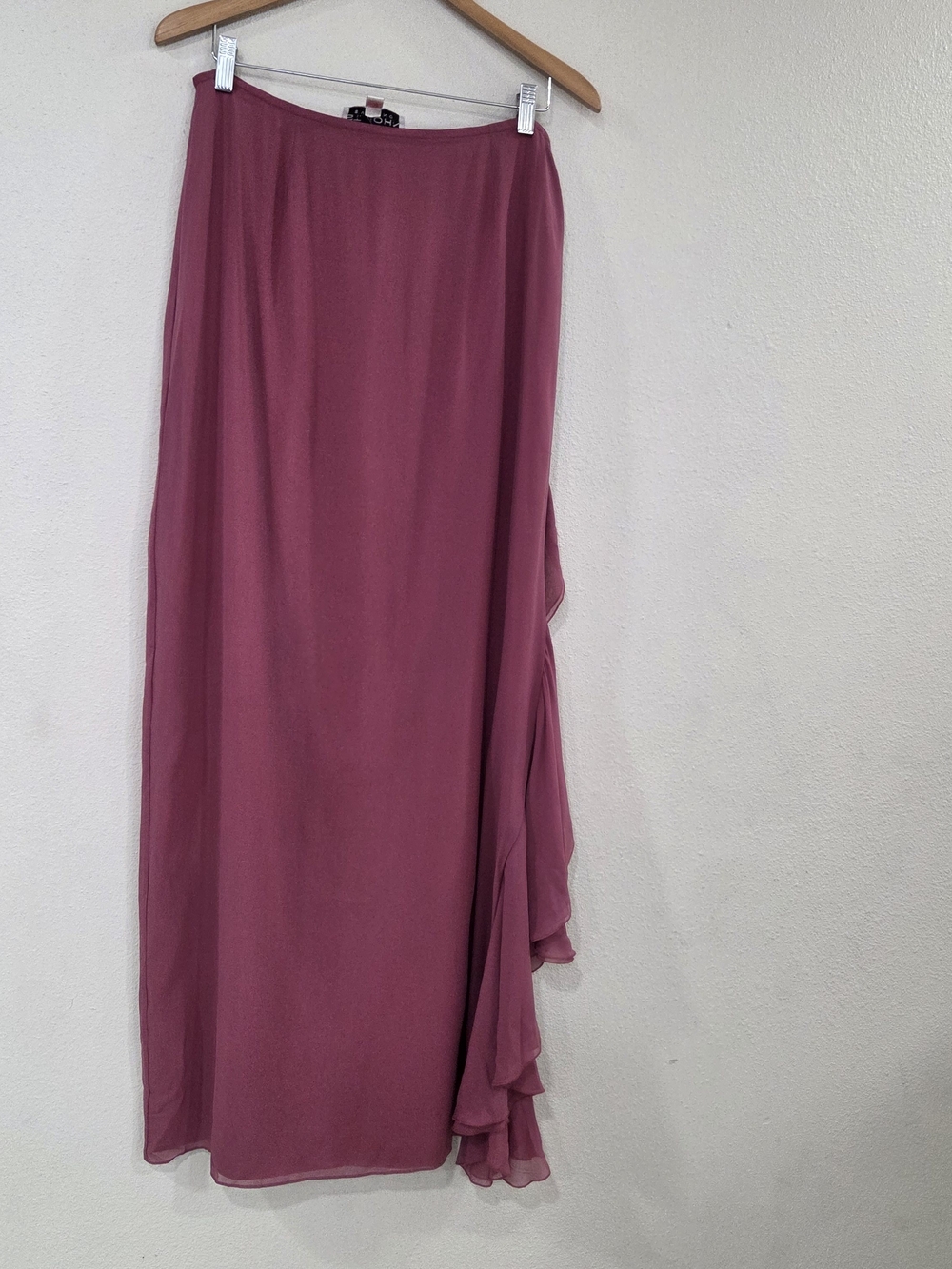 St John Evening Red Clay Silk Ruffle Maxi  Skirt